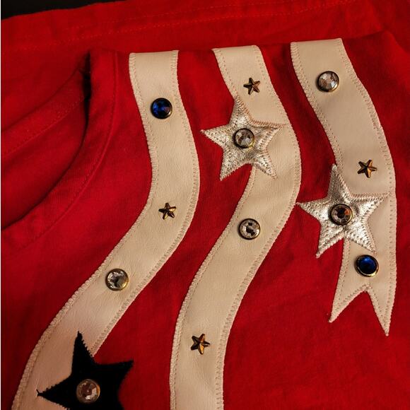 VNTG Cactus California Flag Rhinestone Quarter Zip Tee XL 80s Red Americana Rare - Picture 10 of 10